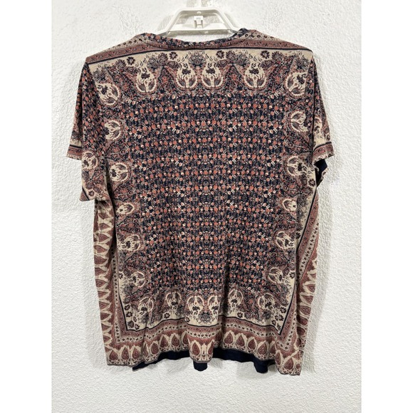 Lucky Brand Shirt Womens 2X Blue Boho Floral Paisley V Neck Short Sleeve Top - Picture 6 of 7